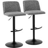 Toriano Adjustable Swivel Bar Stool in Grey Noise Fabric & Black Metal (Set of 2)